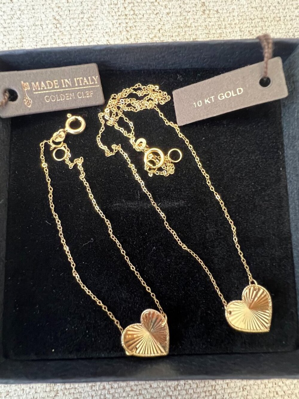 10K Yellow Gold Heart Pendant Necklace 18” & bracelet 7" Italy Golden Clef New